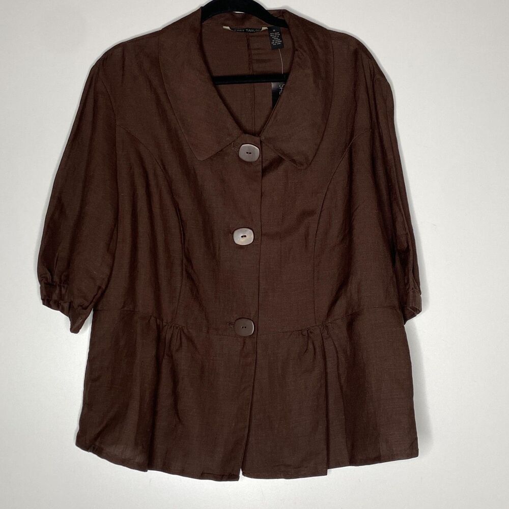 New Sherry Taylor Ramie Blend Button Down Shirt Women's Plus Size 1X